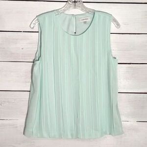 Calvin Klein Mint Green Pleated Front Sleeveless Dress Top